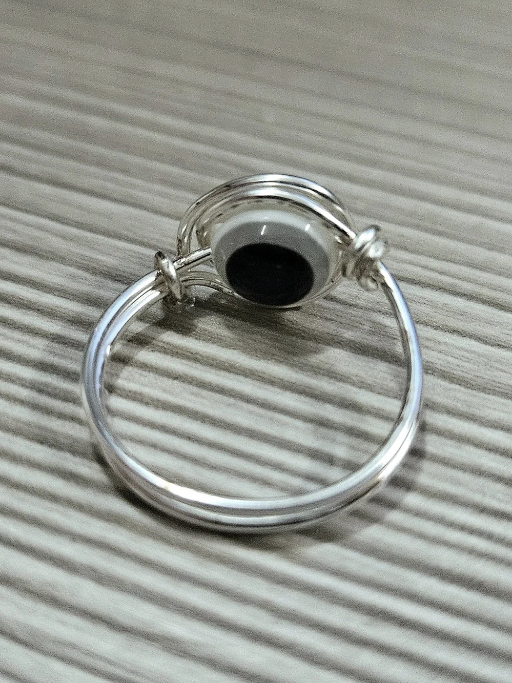 Silver Evil Eye Ring - Black & White Glass Accent Size 8